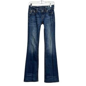 Y2K Miss Me Jeans Womens 28 Blue Medium Wash Mid Rise Bootcut Distressed Denim